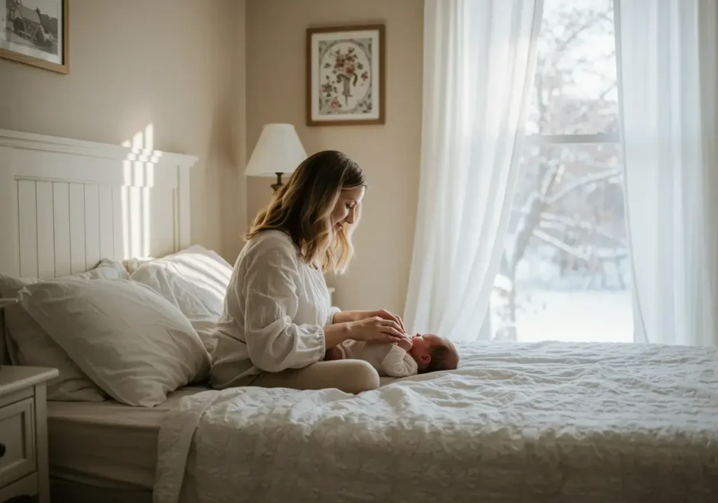 Mamma effettua dolcemente il massaggio neonatale al suo bambino.