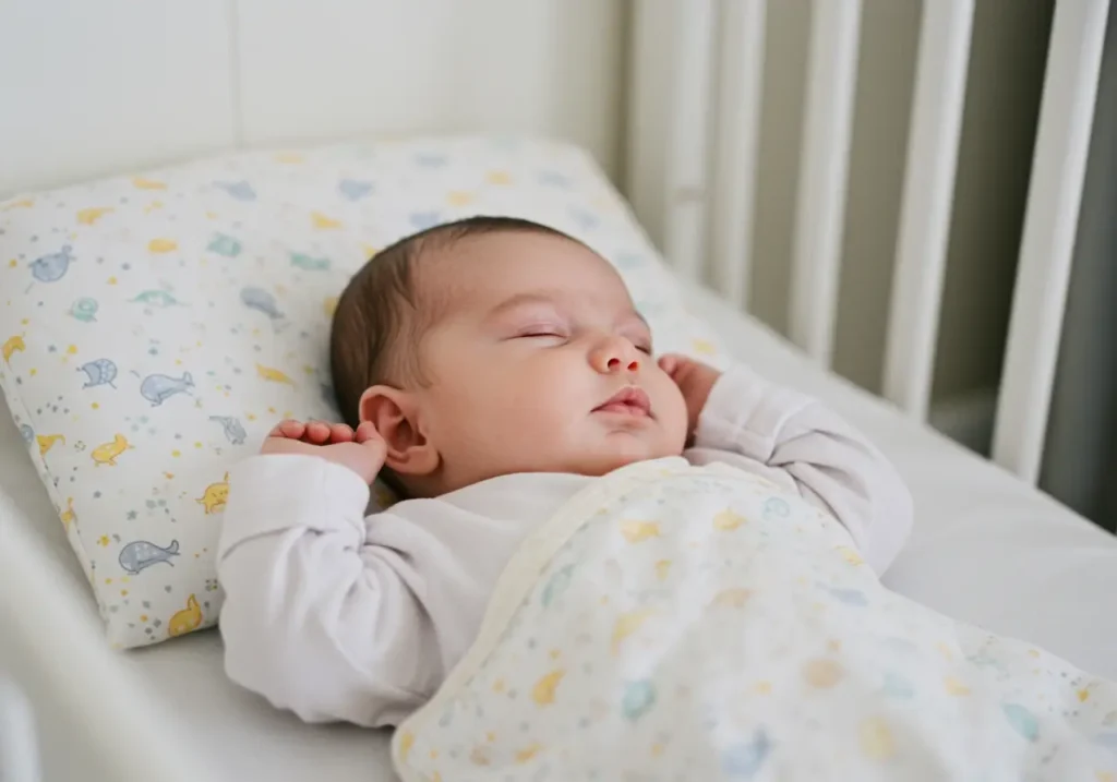 Bambino che dorme serenamente nel lettino